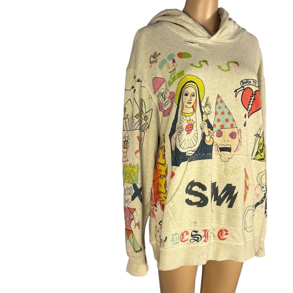 Fairfao Paris Graphic Hoodie Sweatshirt Distressed Art Print Streetwear Size M - Picture 3 of 15